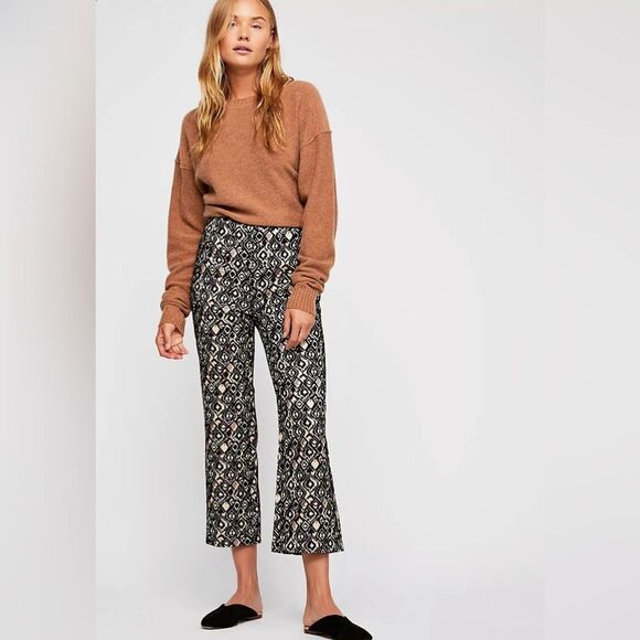 Free People Mod Crop Bootcut Pants in Metallic Black Geometric - Picture 2 of 16
